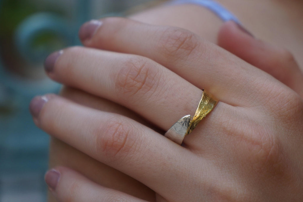Olive Leaf Ring - Two-Tone Sterling Silver with 14k Gold Plating-1