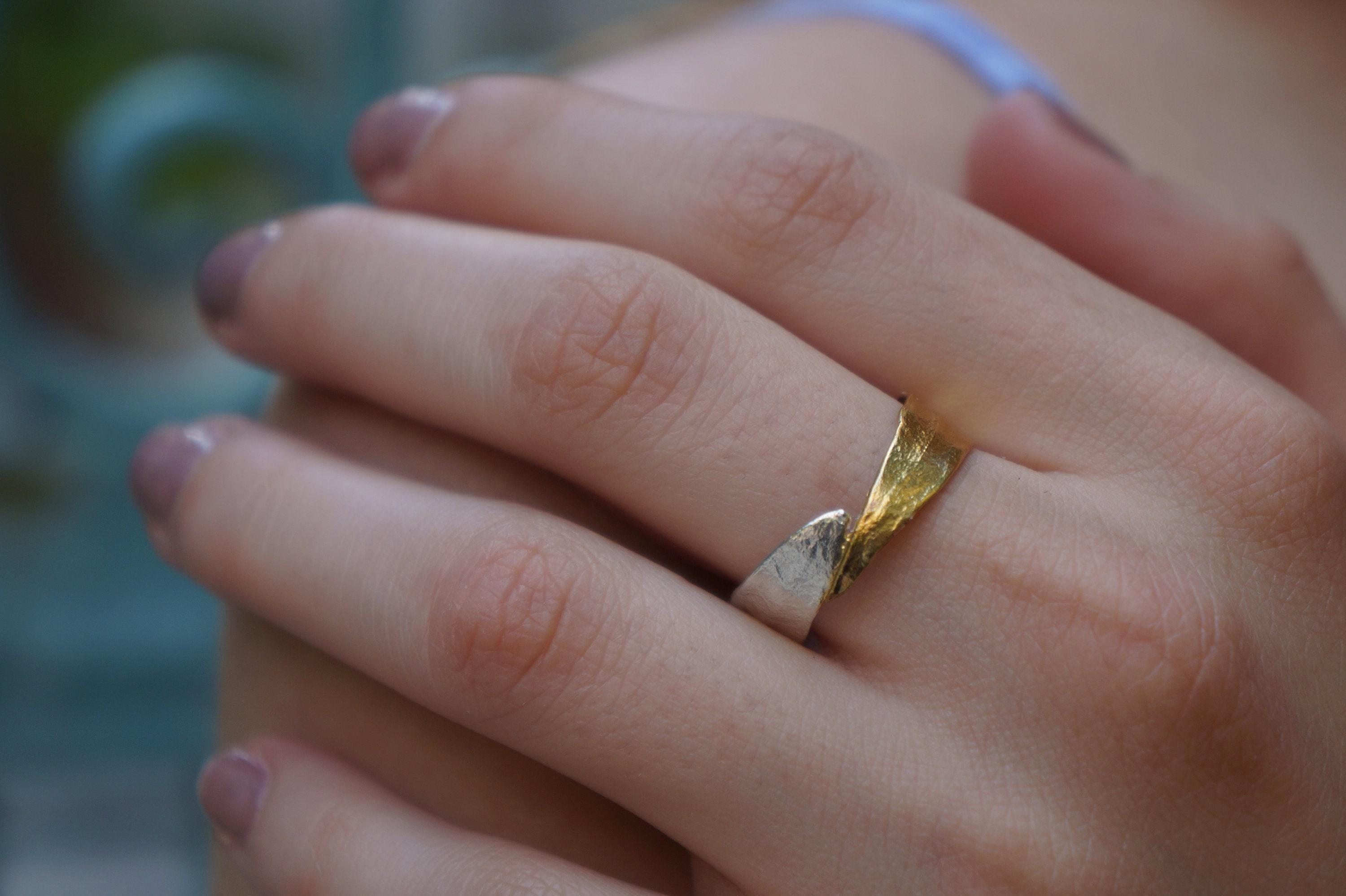 Olive Leaf Ring - Two-Tone Sterling Silver with 14k Gold Plating-1