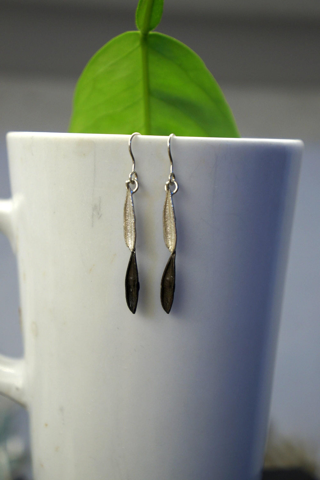 Olive Leaf Earrings: Nature-Inspired Two Tone Jewelry (Sterling Silver)-1