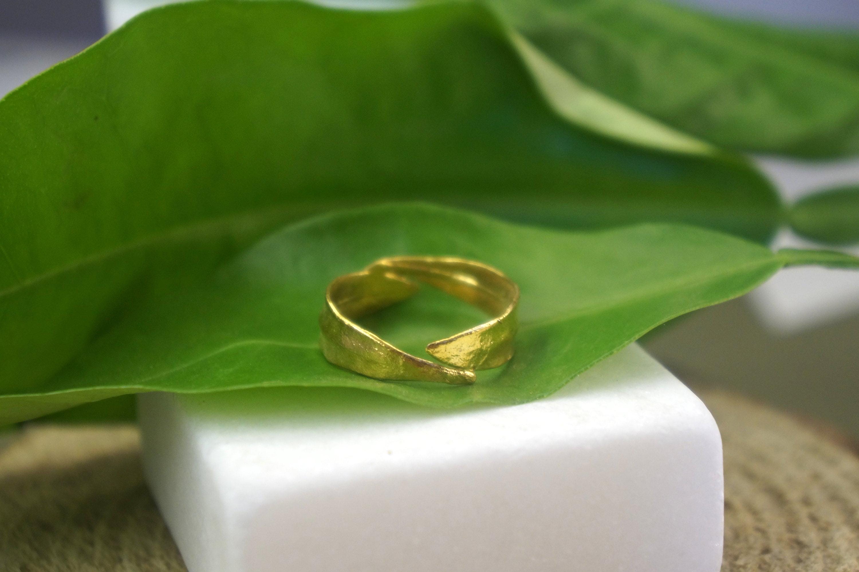 Olive Leaf Ring - Two-Tone Sterling Silver with 14k Gold Plating-4