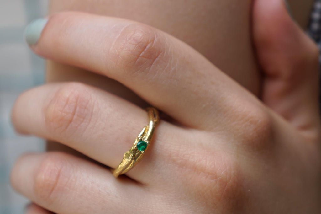 Nature Inspired Ring: Olive Branch Twig - 14k Gold on Silver-2