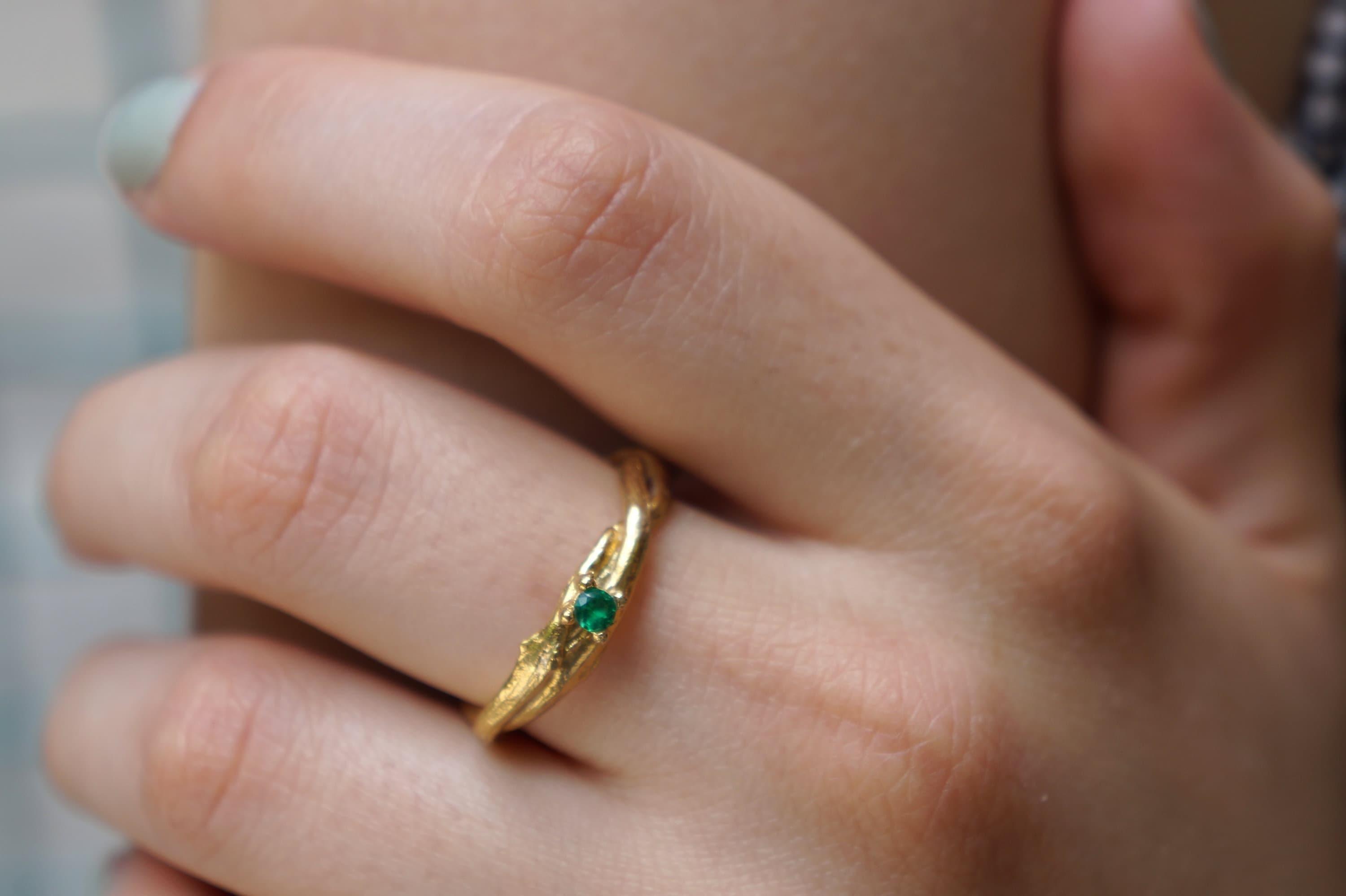 Nature Inspired Ring: Olive Branch Twig - 14k Gold on Silver-2