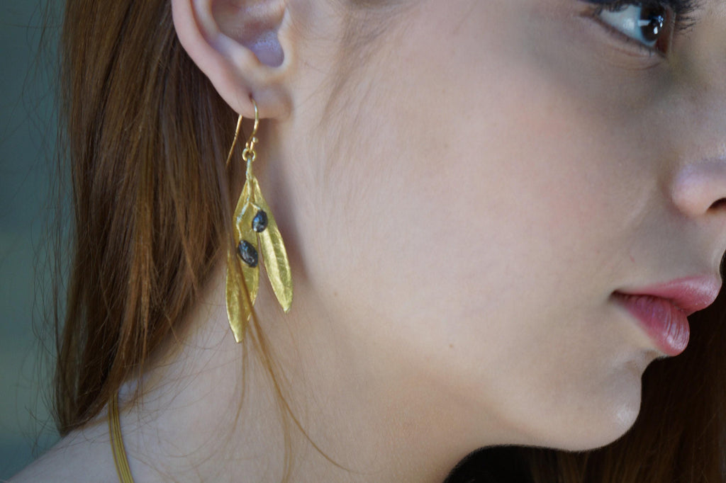 Olive Leaf Statement Earrings - Lightweight Gold or Black Brass-0
