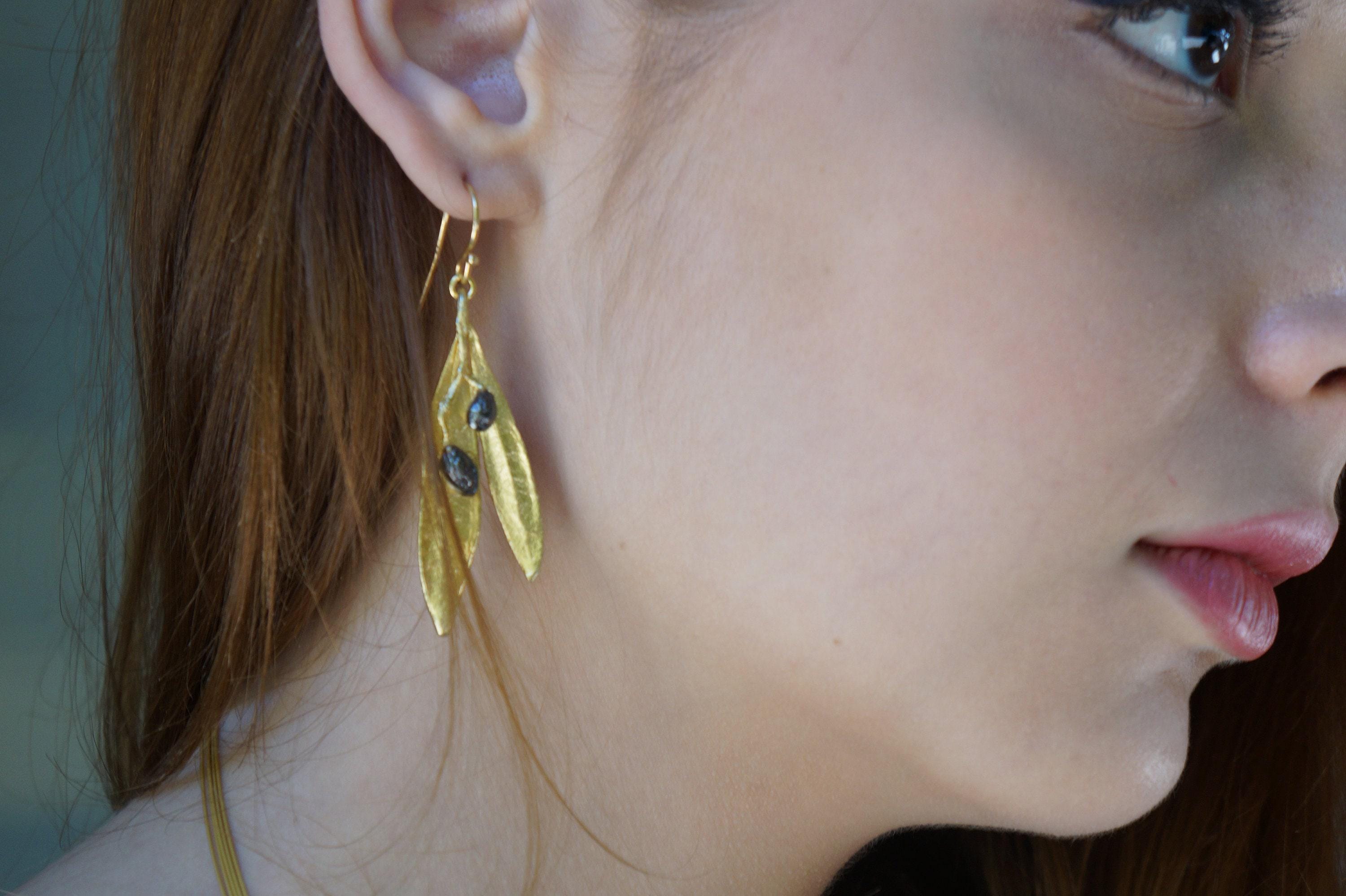 Olive Leaf Statement Earrings - Lightweight Gold or Black Brass-0