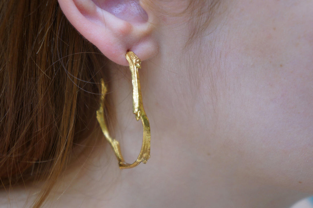 Olive Branch Earrings: Gold Botanical Hoops (Handmade, Adjustable)-2