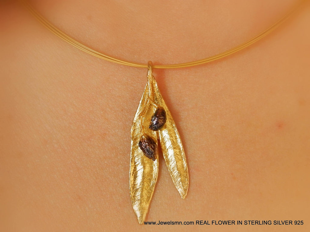 Botanical Olive Leaf Necklace, Gold-Plated Brass & Black Rhodium (Adjustable Chain)-3