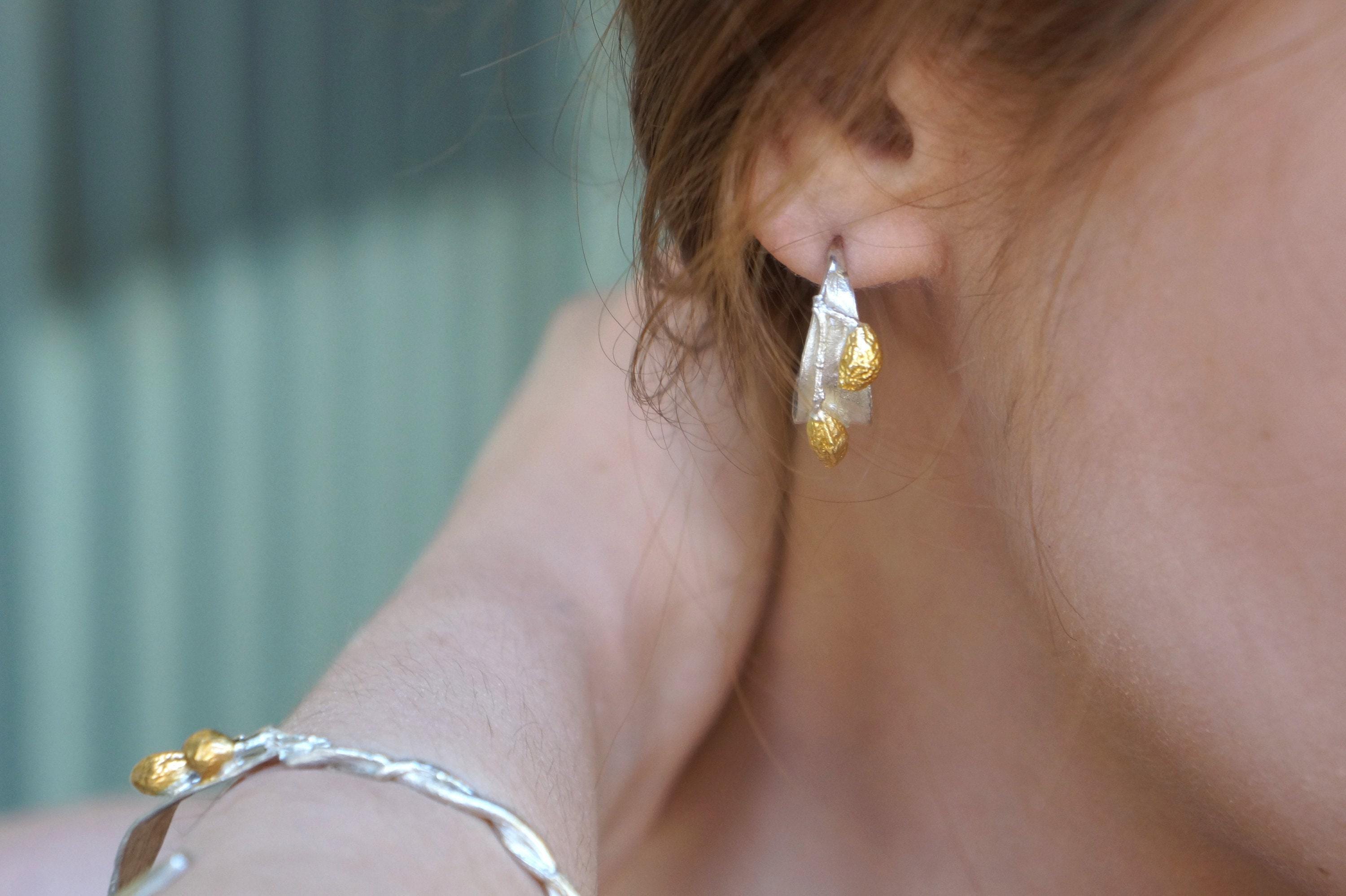 Olive Leaf Mini Hoop Earrings - Delicate Sterling Silver Hoops-0