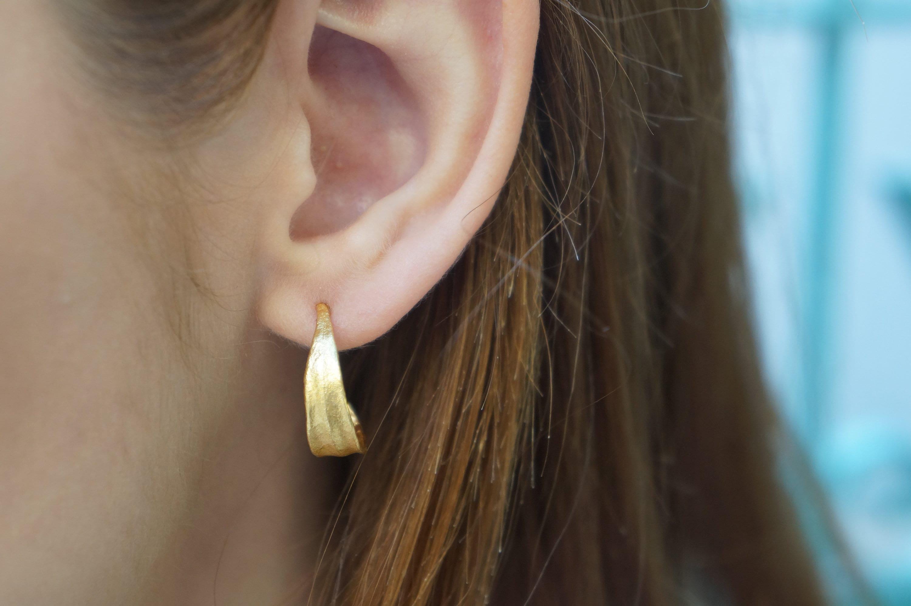Gold Olive Leaf Hoop Earrings - Delicate Small Sterling Silver Hoops-2