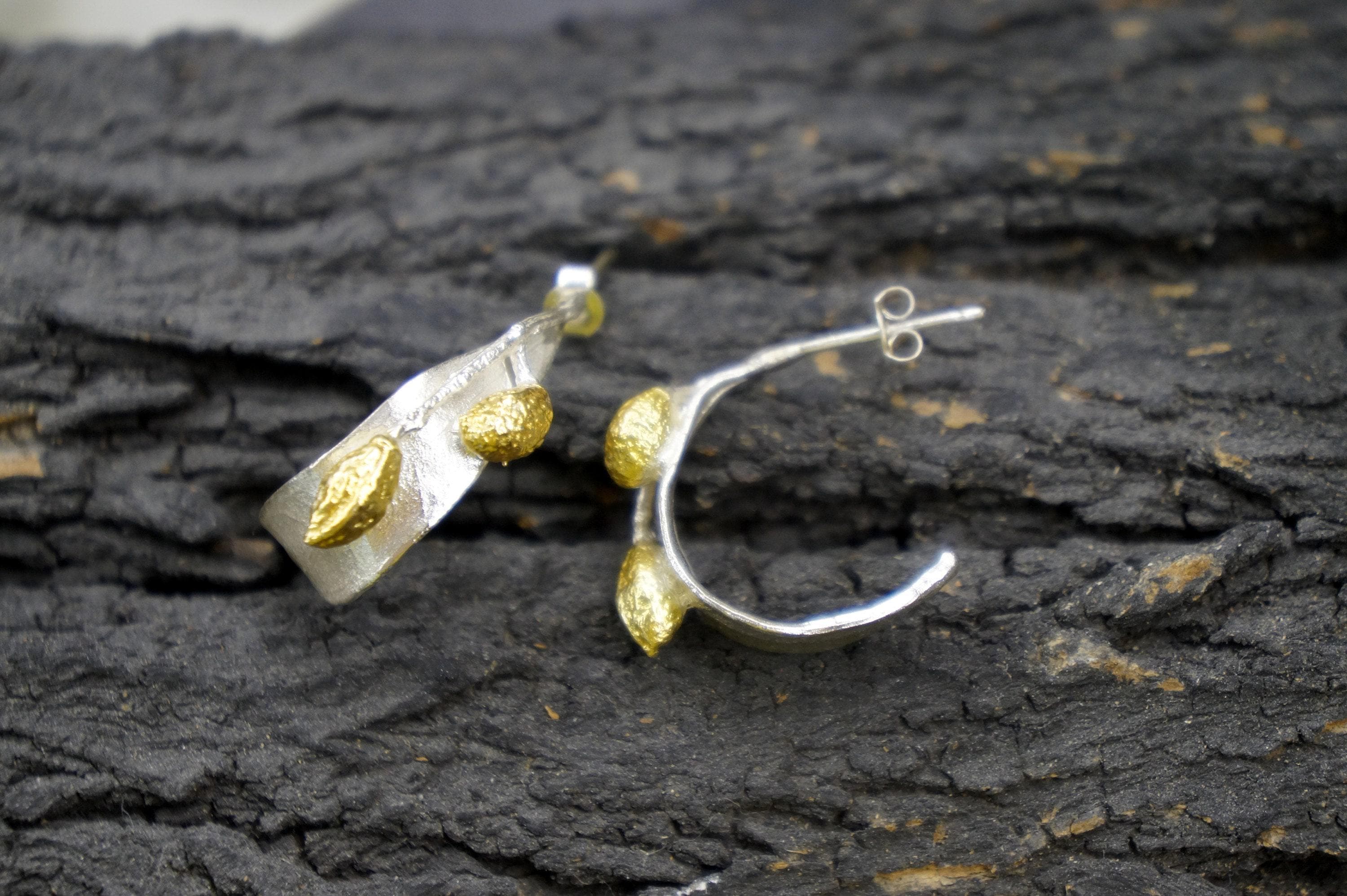 Olive Leaf Mini Hoop Earrings - Delicate Sterling Silver Hoops-4