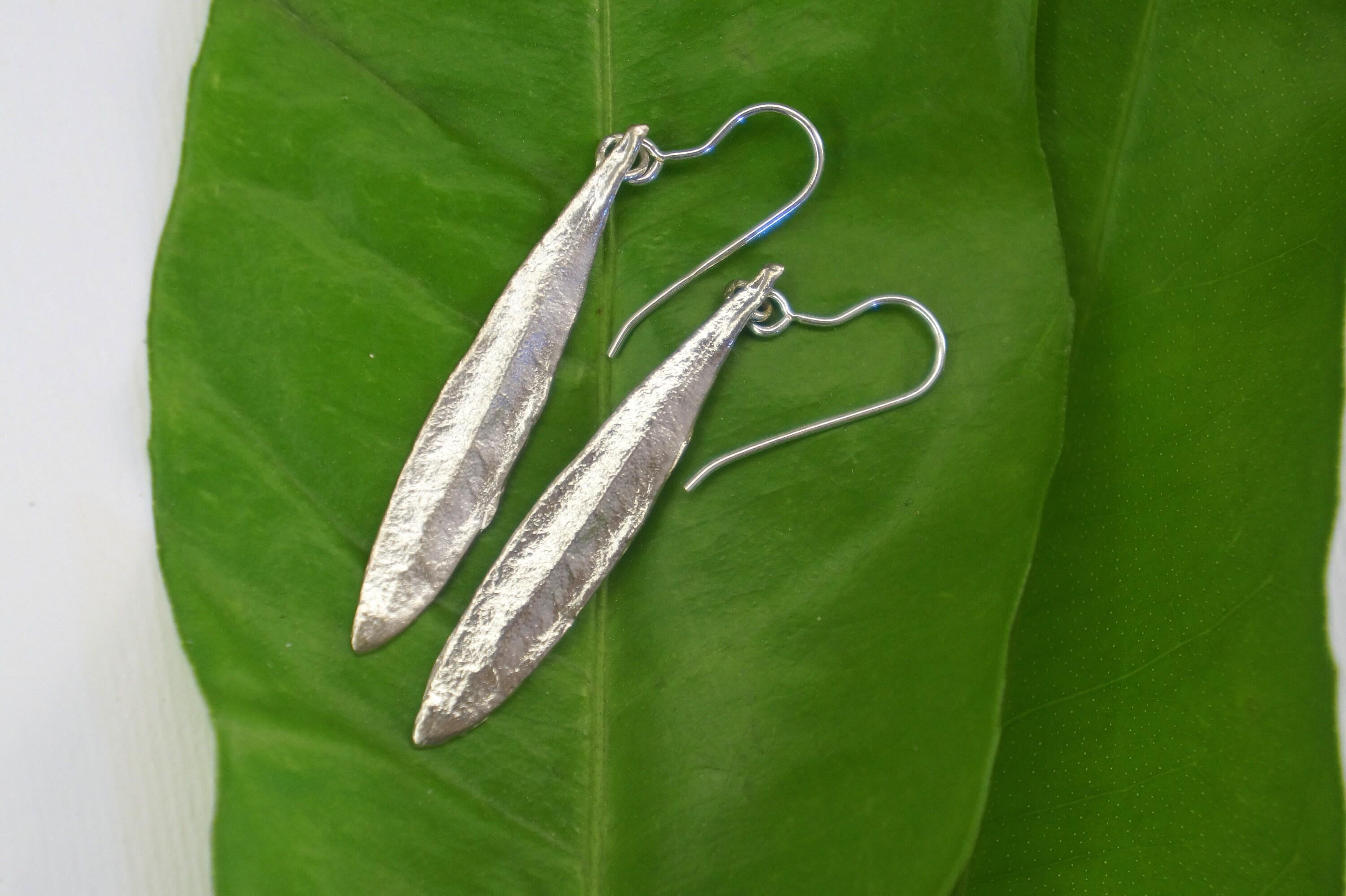 Olive Leaf Earrings: Handcrafted Recycled Brass Botanical Jewelry-2