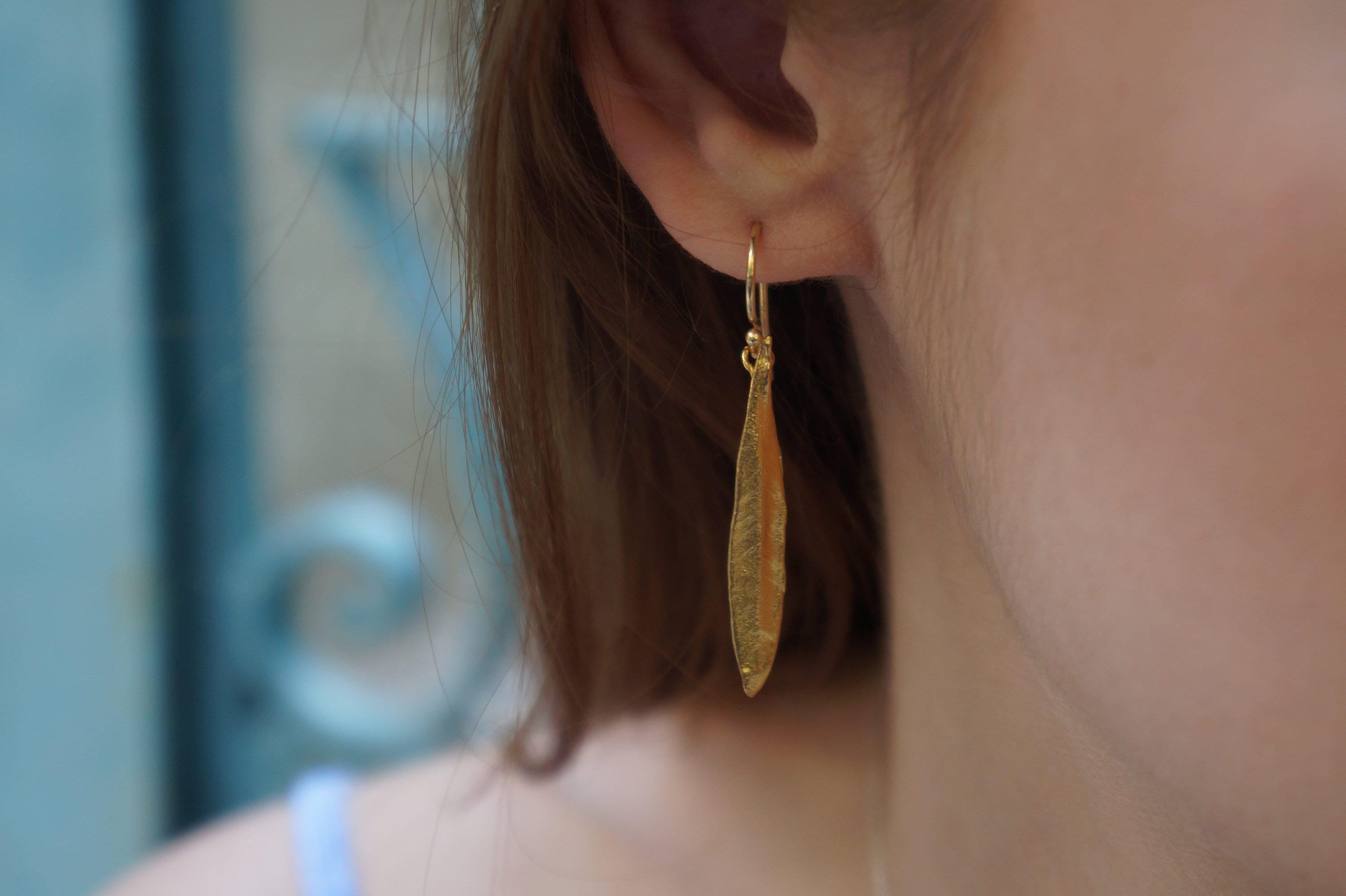 Olive Leaf Earrings: Handcrafted Recycled Brass Botanical Jewelry-3