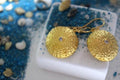 Sea Urchin Earrings: Gold-Plated Brass, Zircon Accent - Beach Wedding Look-0