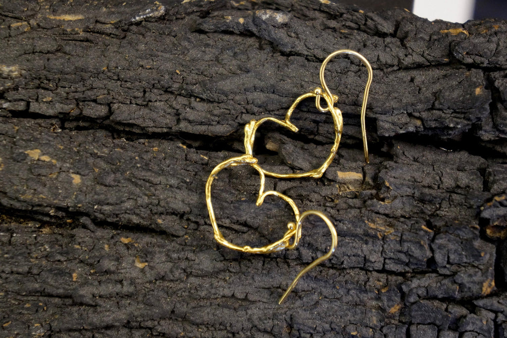 Jasmine Twig Heart Earrings - Gold Plated Sterling Silver Dangles-0