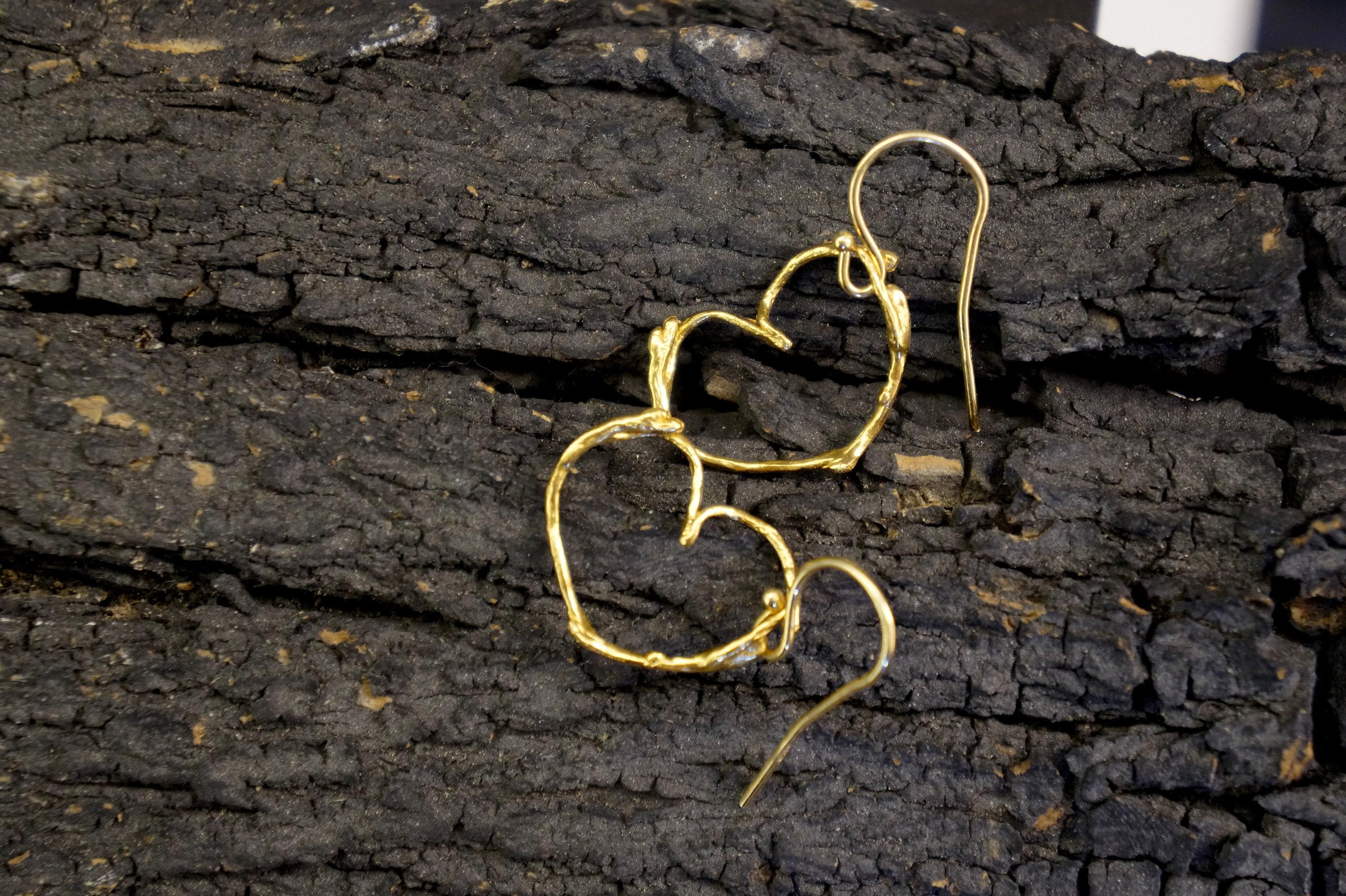 Jasmine Twig Heart Earrings - Gold Plated Sterling Silver Dangles-0
