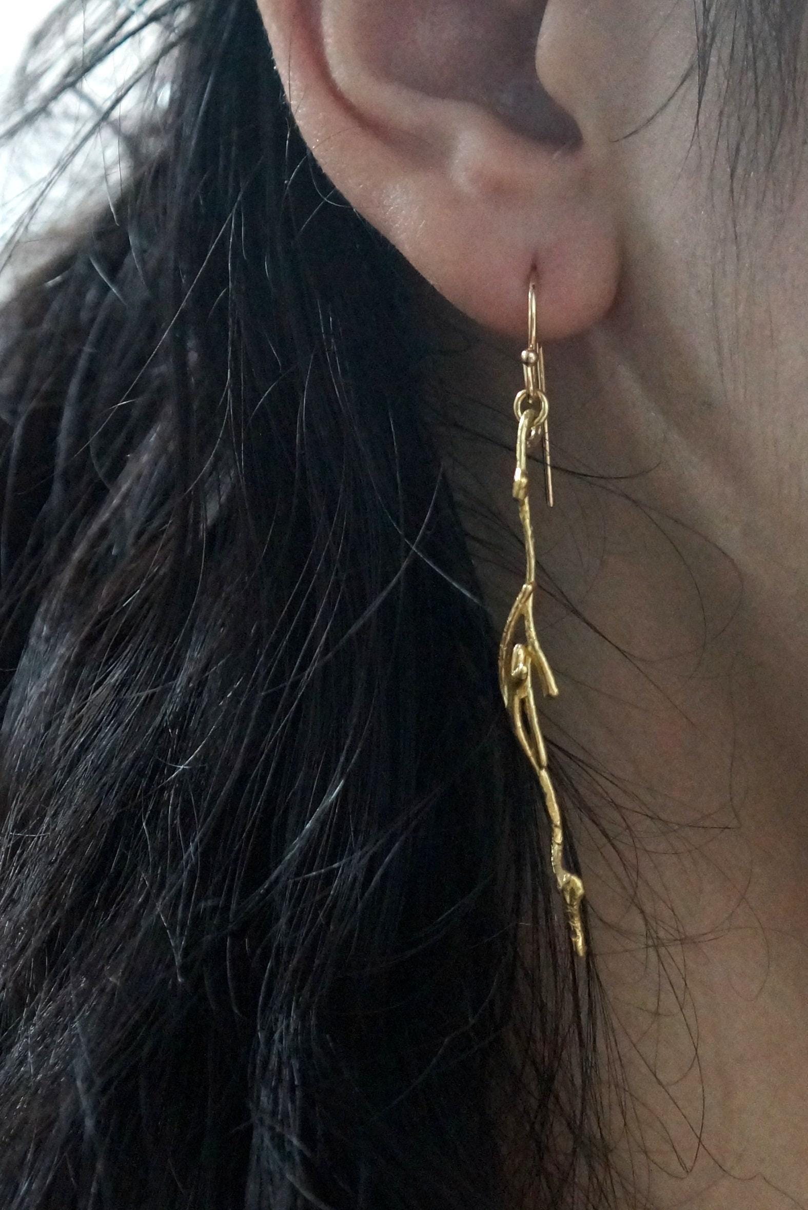 Twig Earrings: Real Jasmine Branches - Lightweight, Gold Plated-2
