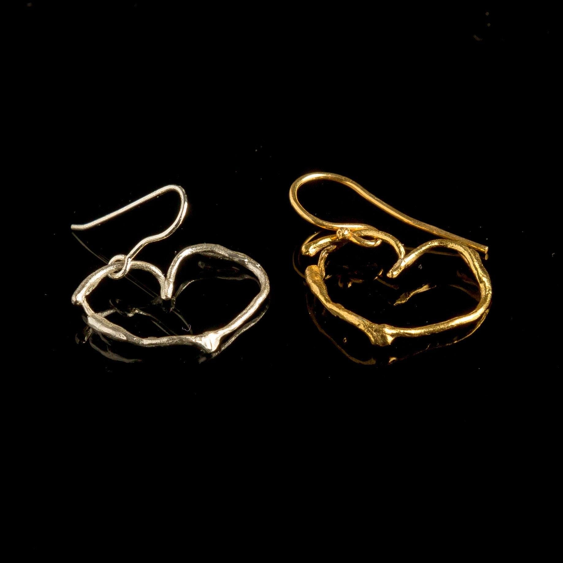 Jasmine Twig Heart Earrings - Gold Plated Sterling Silver Dangles-1