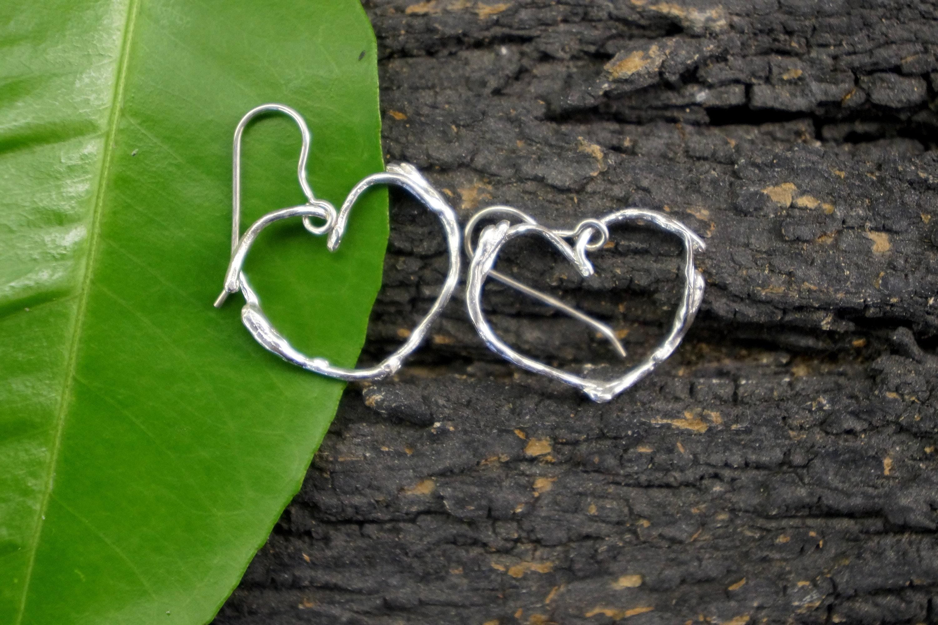 Jasmine Twig Heart Earrings - Gold Plated Sterling Silver Dangles-3