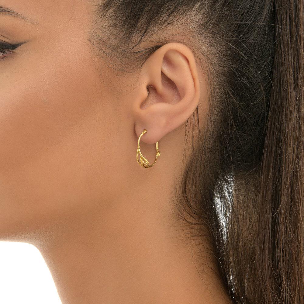 Gold Jasmine Branch Earrings, Gold-Plated Sterling Silver Jewelry, Hoop Earrings, Gift for Her, Birthday Gift for Women, Handmade Jewelry-3