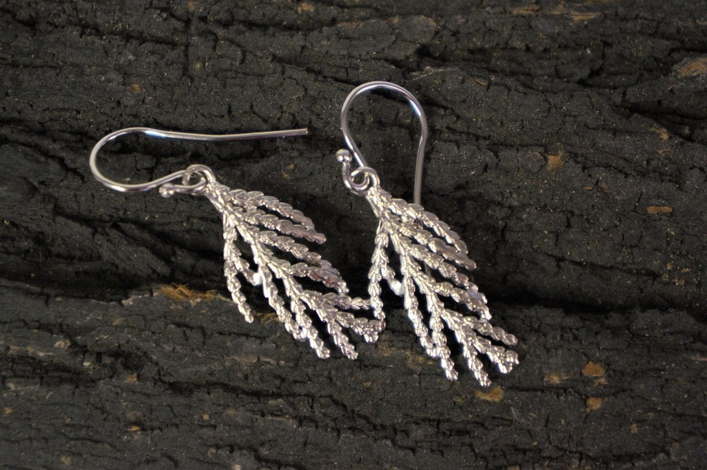 Nature Earrings: Real Cypress Leaf in Sterling Silver (Dangle)-3