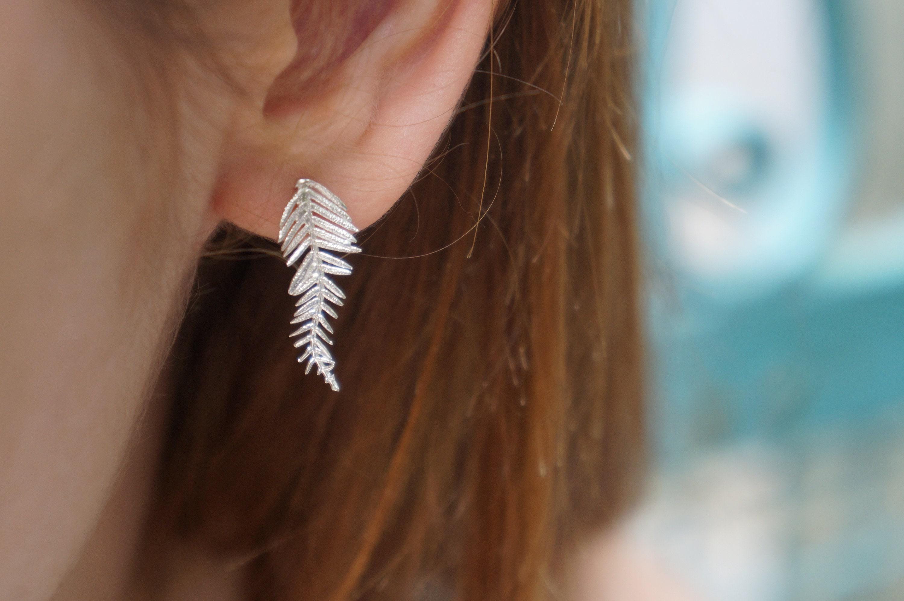 Leaf Stud Earrings: Mimosa Acacia Design - Silver or Gold Plated-3