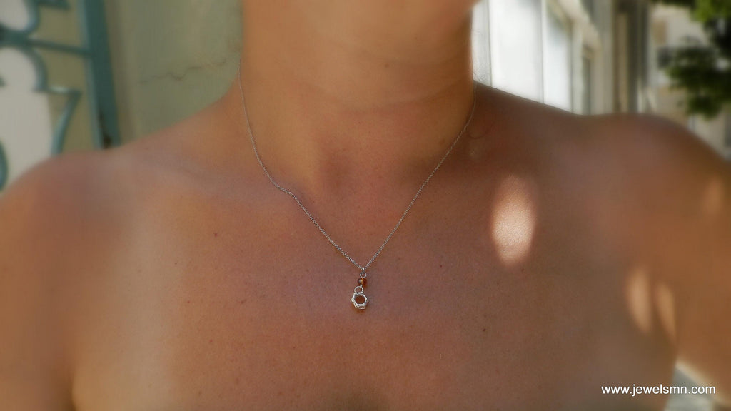 Nature Lover Honeycomb Necklace, Sterling Silver, Brown Stone (Tiny Minimalist)-1