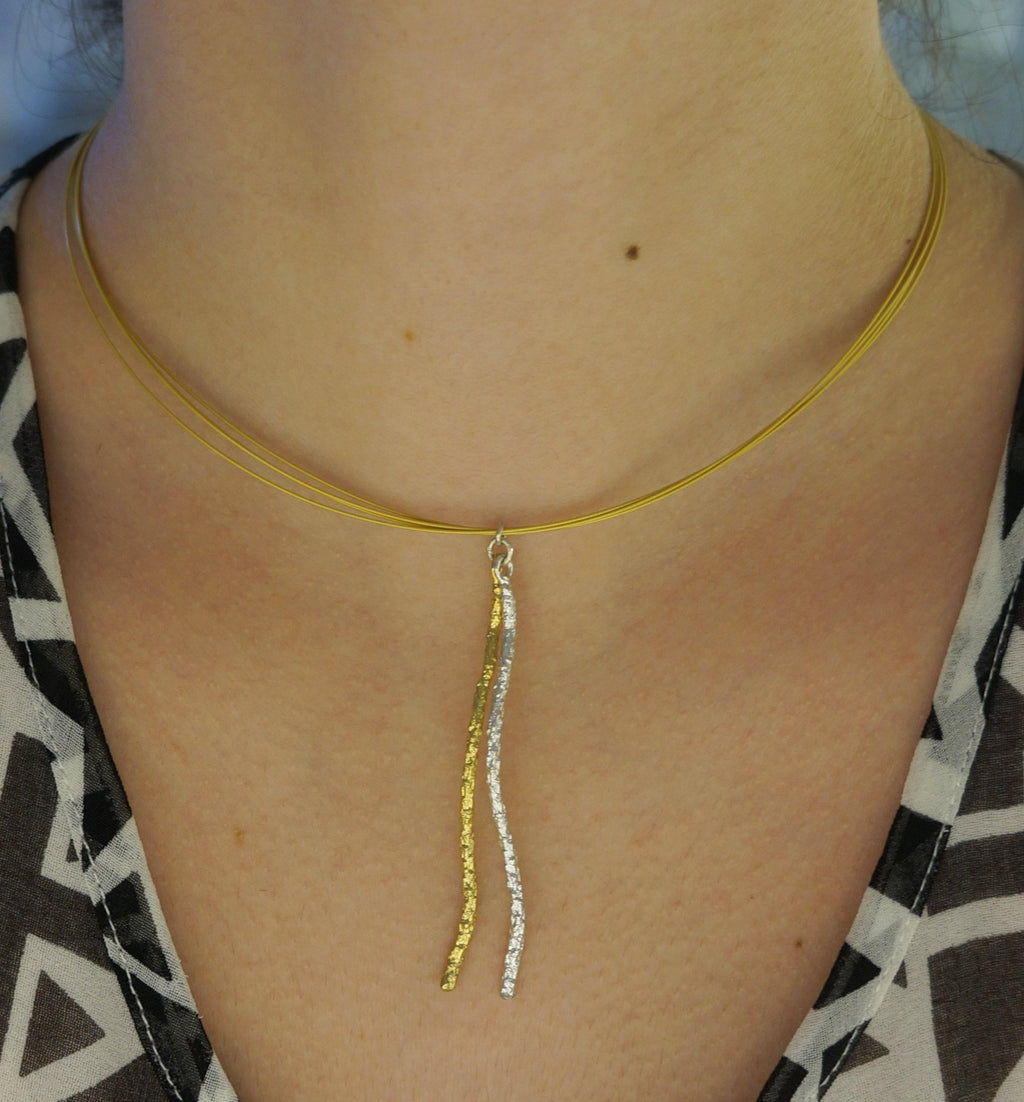 Two-Tone Sterling Silver Pine Branch Necklace: Botanical Pendant-1