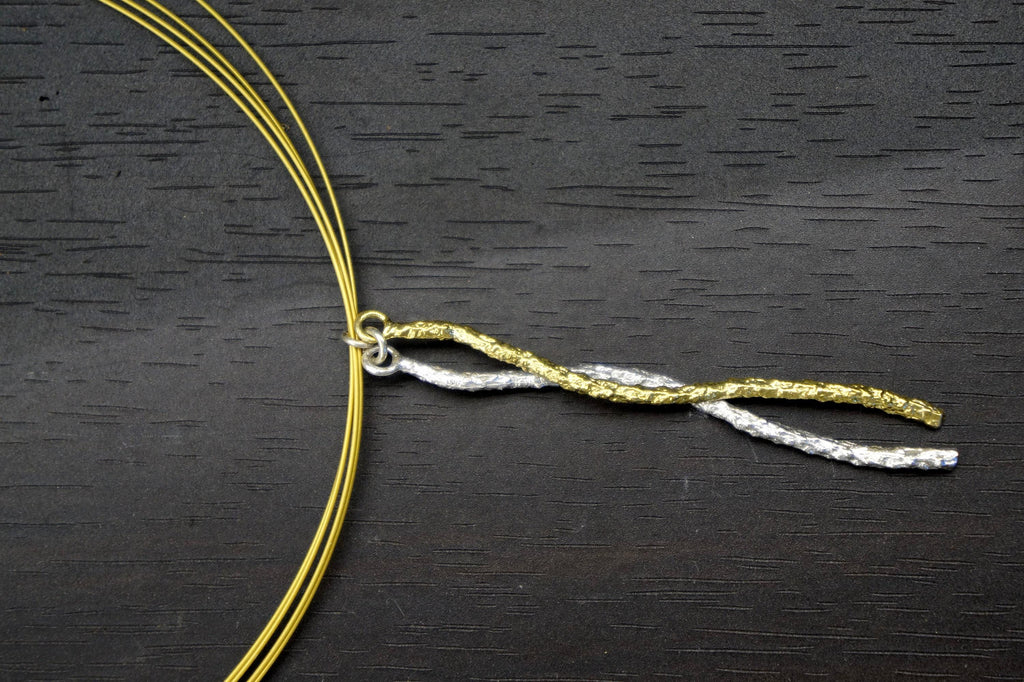 Two-Tone Sterling Silver Pine Branch Necklace: Botanical Pendant-2