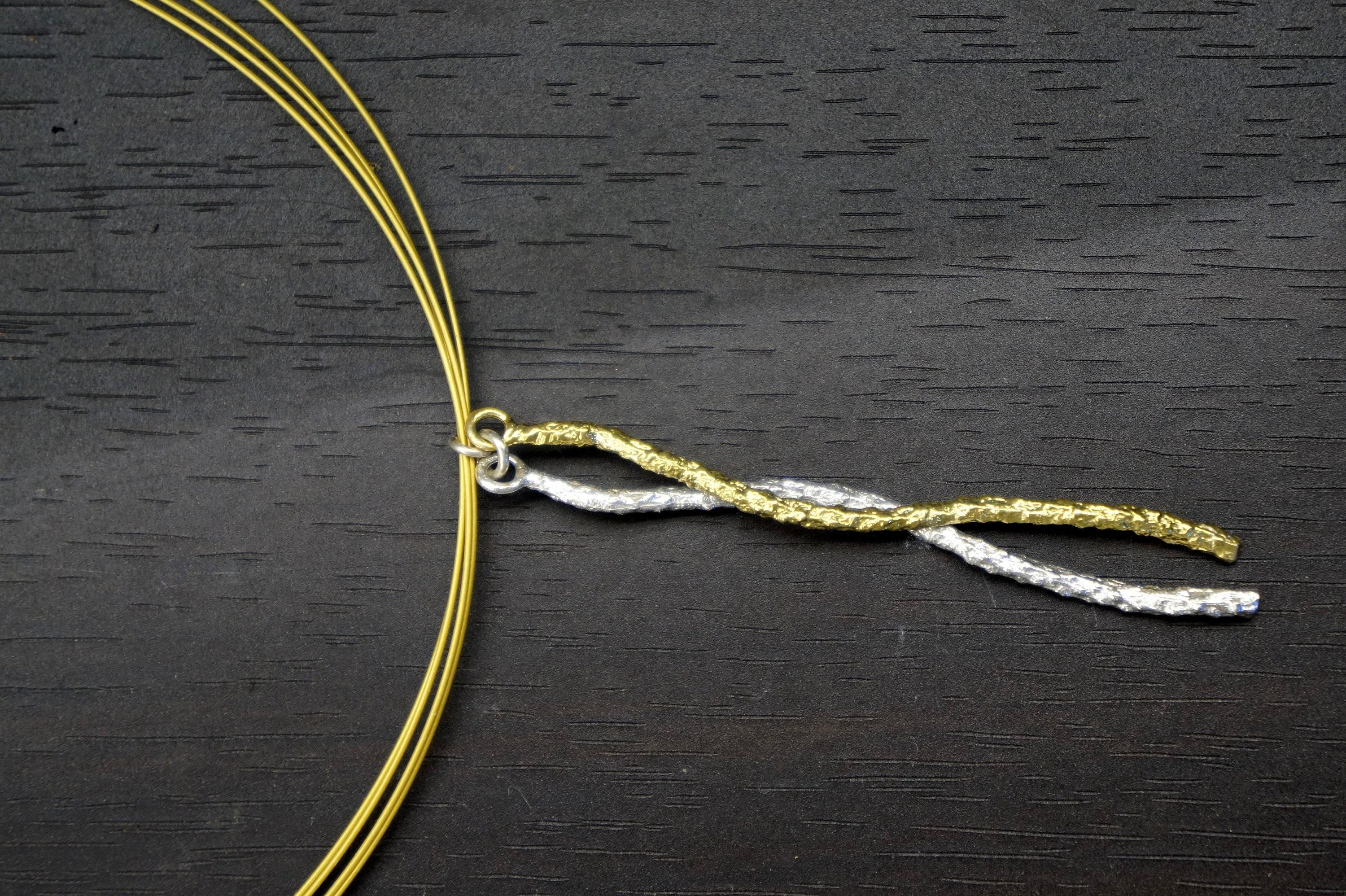 Two-Tone Sterling Silver Pine Branch Necklace: Botanical Pendant-2