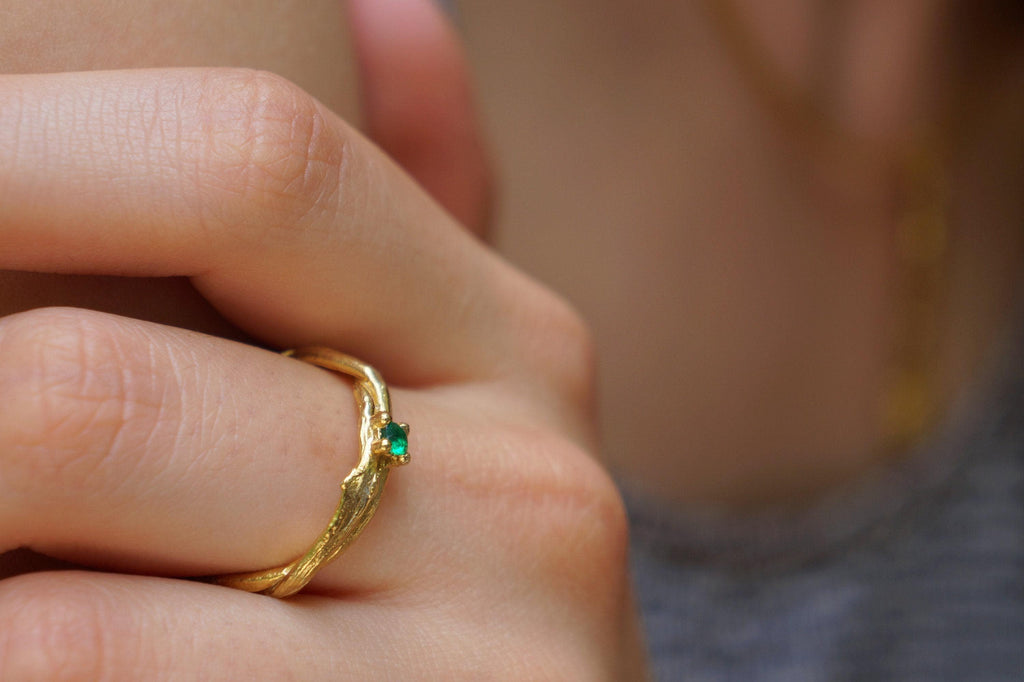 Nature Inspired Ring: Olive Branch Twig - 14k Gold on Silver-0