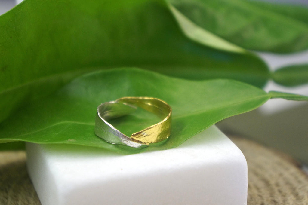 Olive Leaf Ring - Two-Tone Sterling Silver with 14k Gold Plating-2