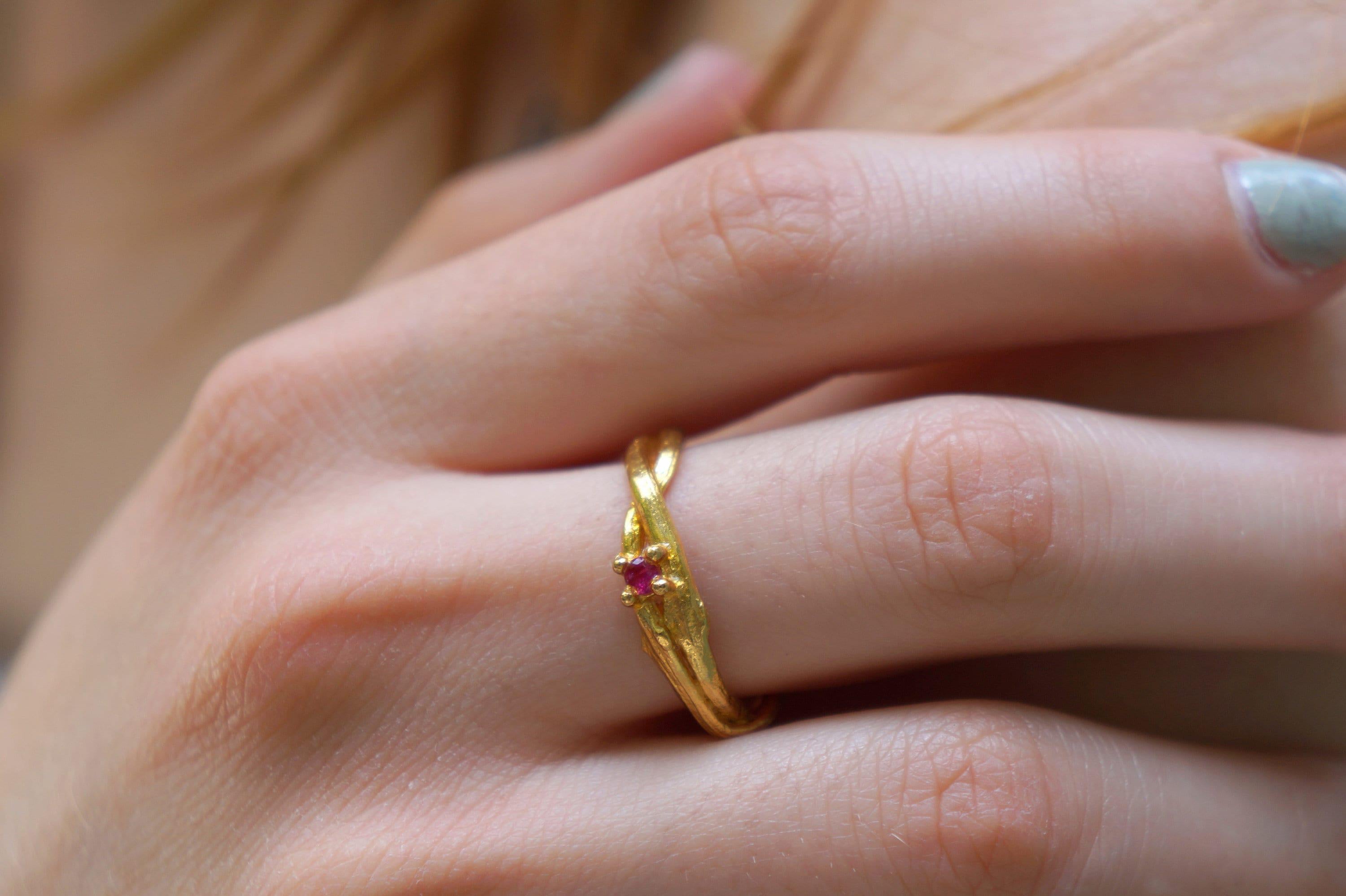 Nature Inspired Ring: Olive Branch Twig - 14k Gold on Silver-3