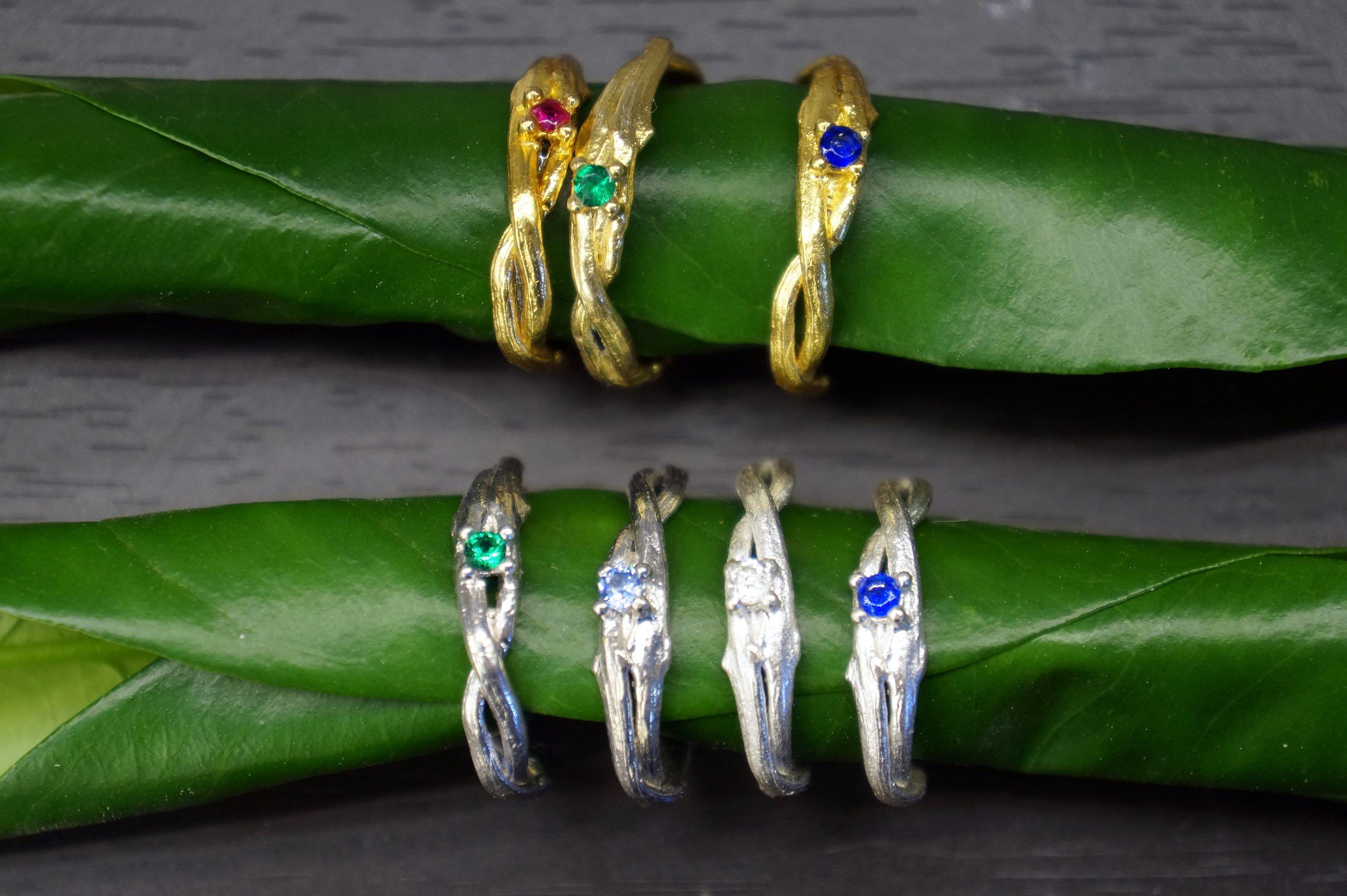 Nature Inspired Ring: Olive Branch Twig - 14k Gold on Silver-4