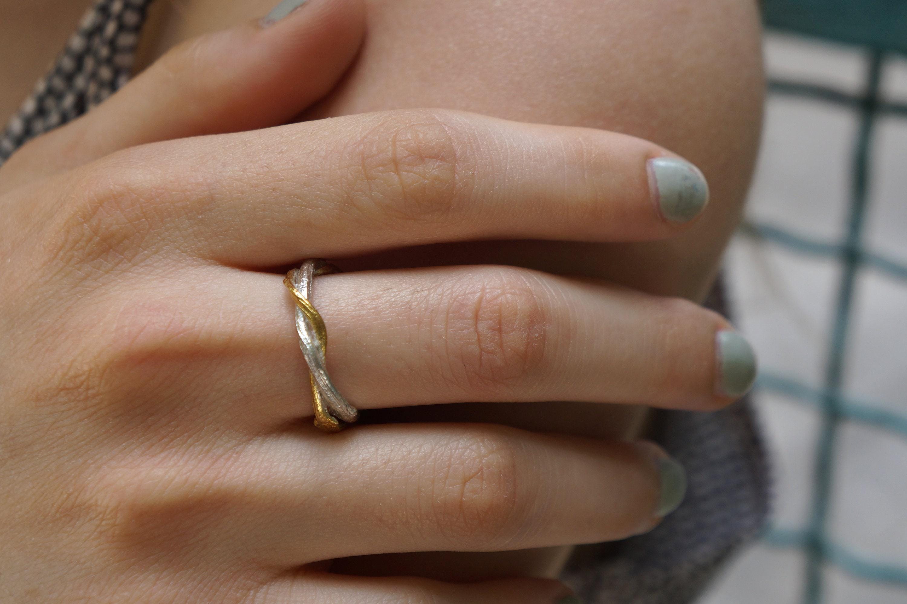 Silver Olive Branch Ring, Gold-Plated Sterling Silver Jewelry, Gold Band, Gift for Her, Birthday Gift for Women, Handmade Jewelry-1