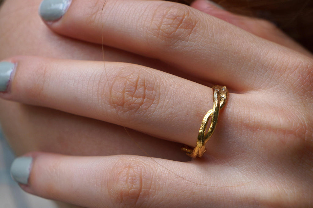 Silver Olive Branch Ring, Gold-Plated Sterling Silver Jewelry, Gold Band, Gift for Her, Birthday Gift for Women, Handmade Jewelry-3