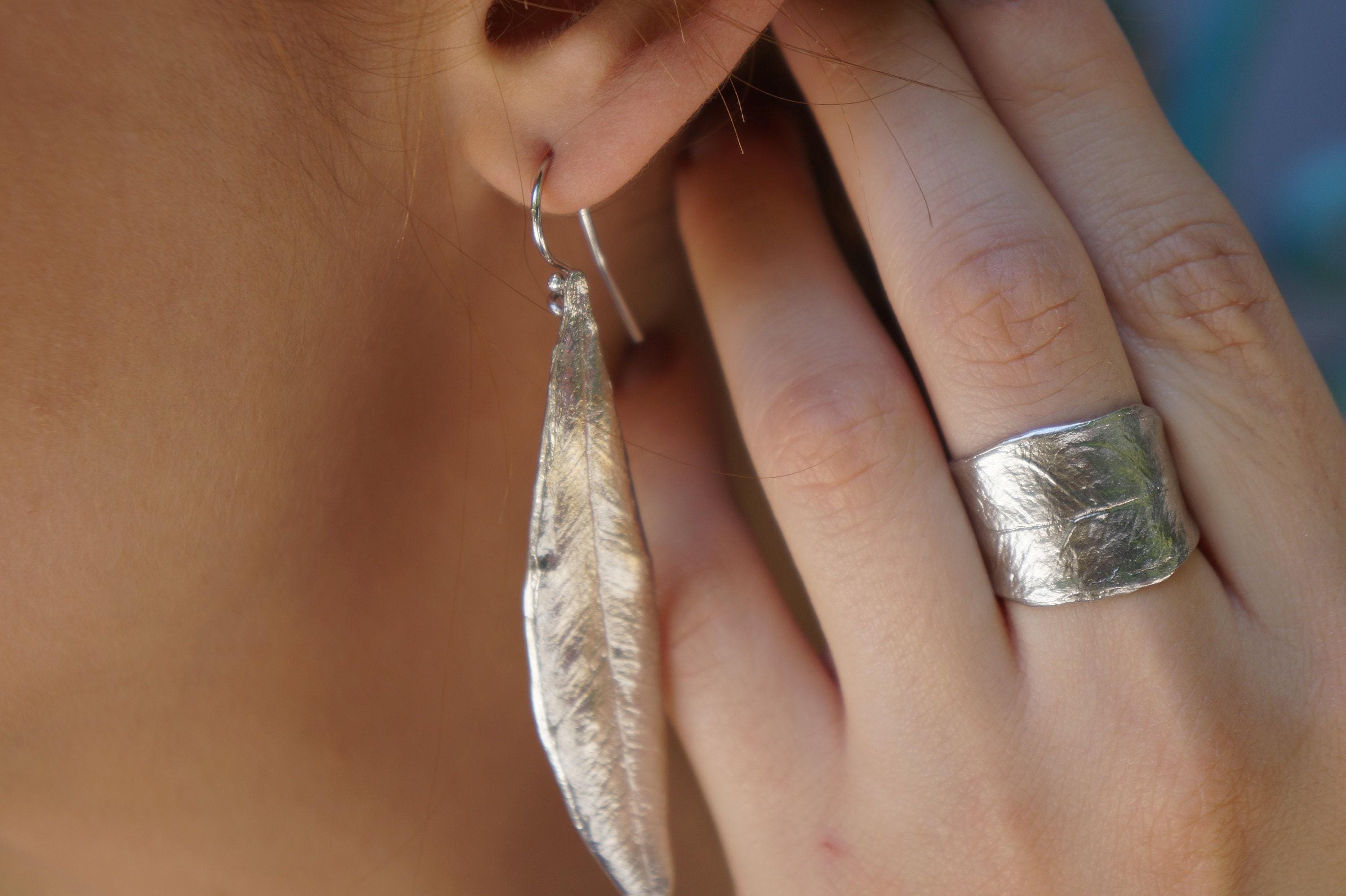 Real Olive Leaf Earrings: Nature Jewelry (Recycled Silver Dangles)-1