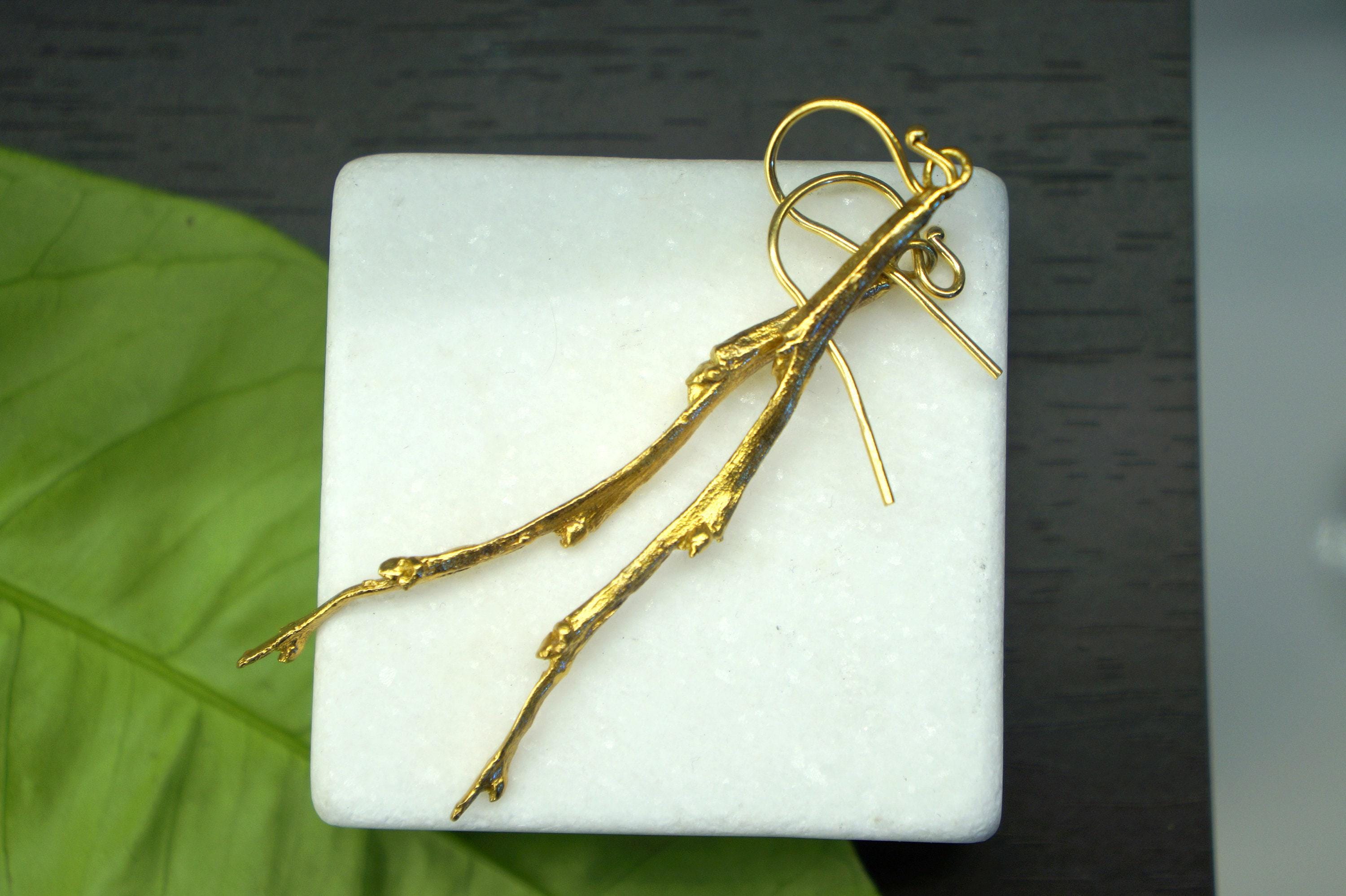 Nature-Inspired Olive Branch Earrings, Gold Dangle (Lightweight, Long)-2