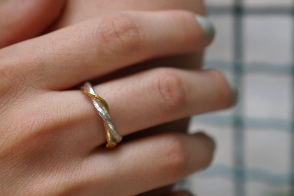 Silver Olive Branch Ring, Gold-Plated Sterling Silver Jewelry, Gold Band, Gift for Her, Birthday Gift for Women, Handmade Jewelry-4