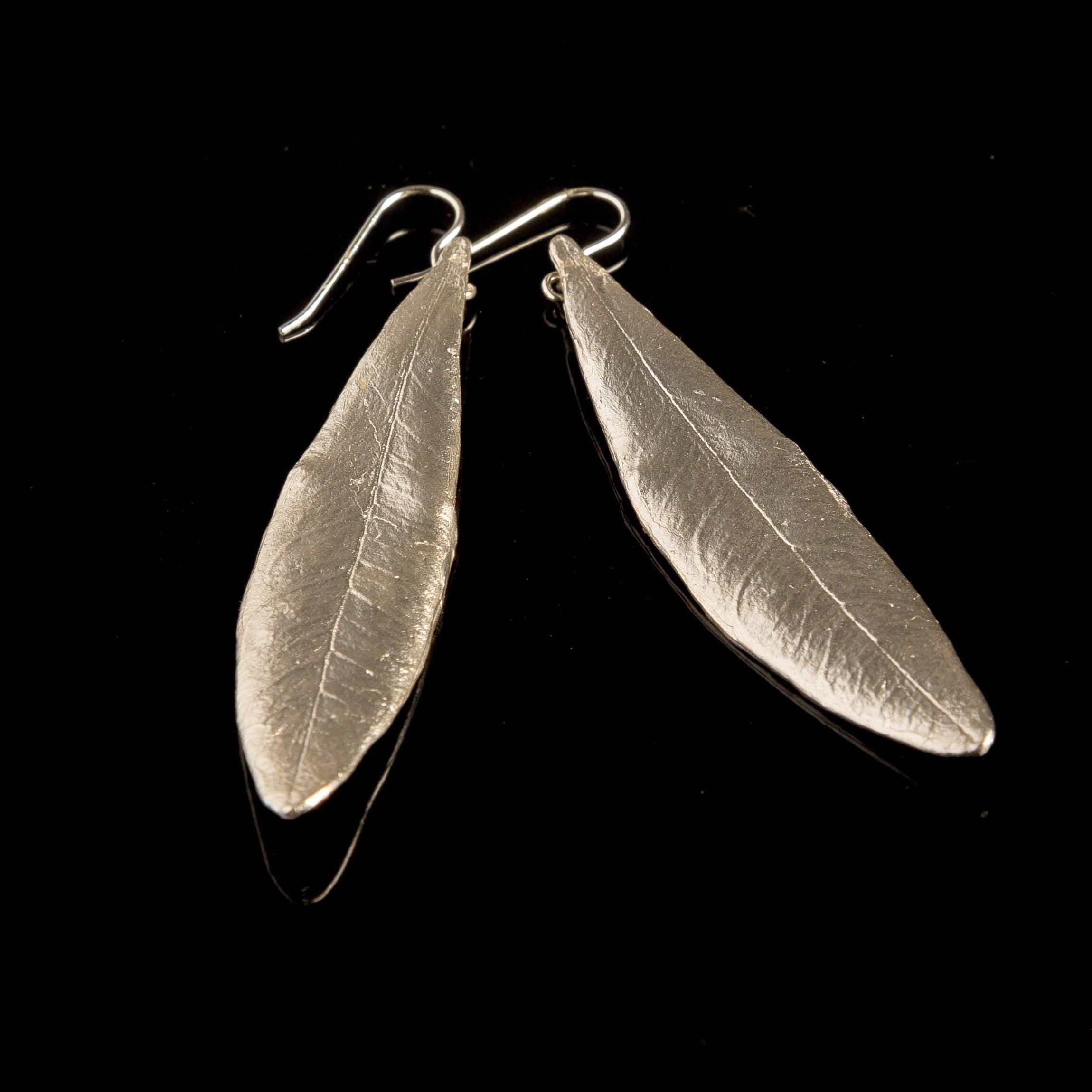 Real Olive Leaf Earrings: Nature Jewelry (Recycled Silver Dangles)-4