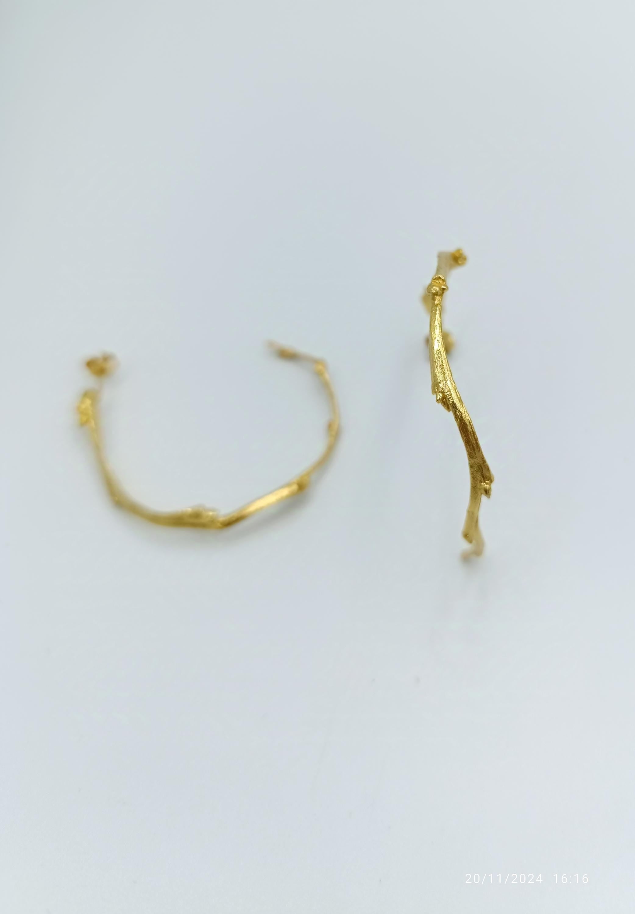 Olive Branch Earrings: Gold Botanical Hoops (Handmade, Adjustable)-1
