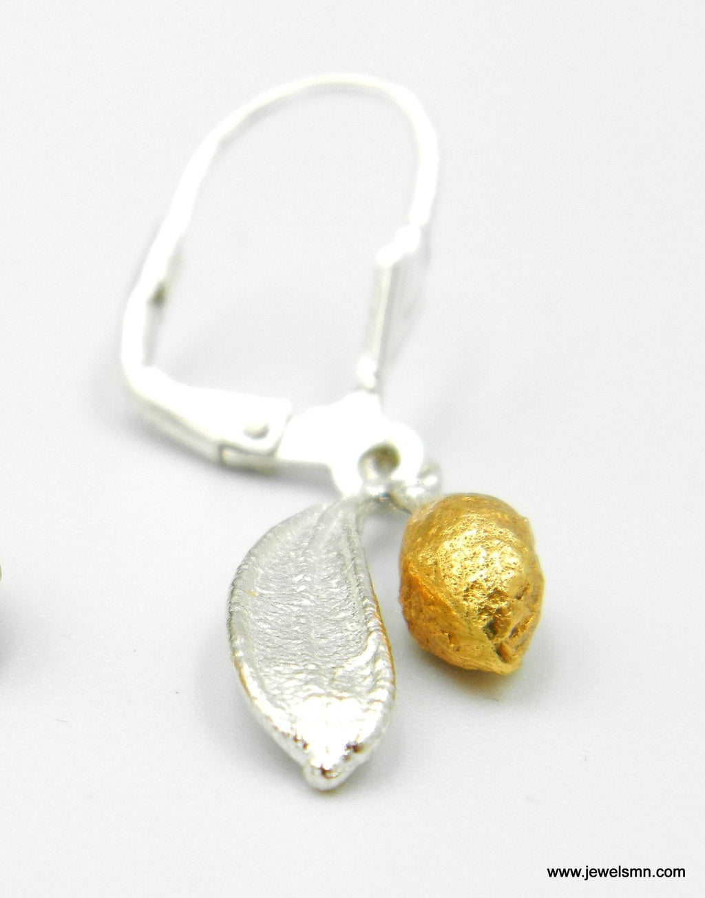 Olive Leaf Earrings, Sterling Silver and Gold Jewelry, Handmade Eco Design Gift for Women-2
