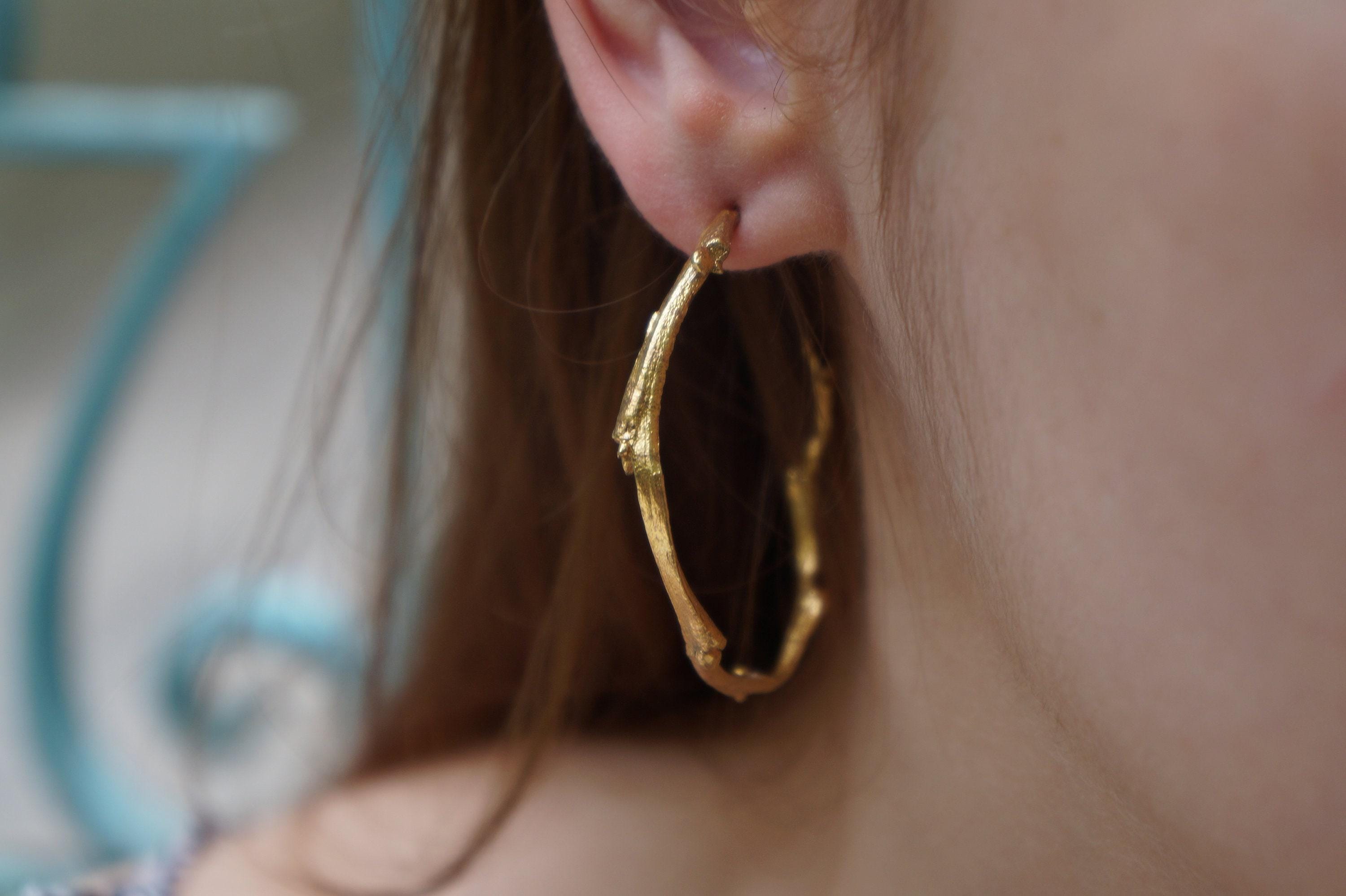 Olive Branch Earrings: Gold Botanical Hoops (Handmade, Adjustable)-3