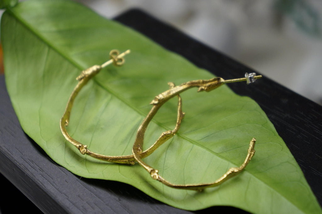 Olive Branch Earrings: Gold Botanical Hoops (Handmade, Adjustable)-4