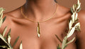Nature-Inspired Olive Leaf Necklace, Gold Plated Brass (Adjustable Length)-0