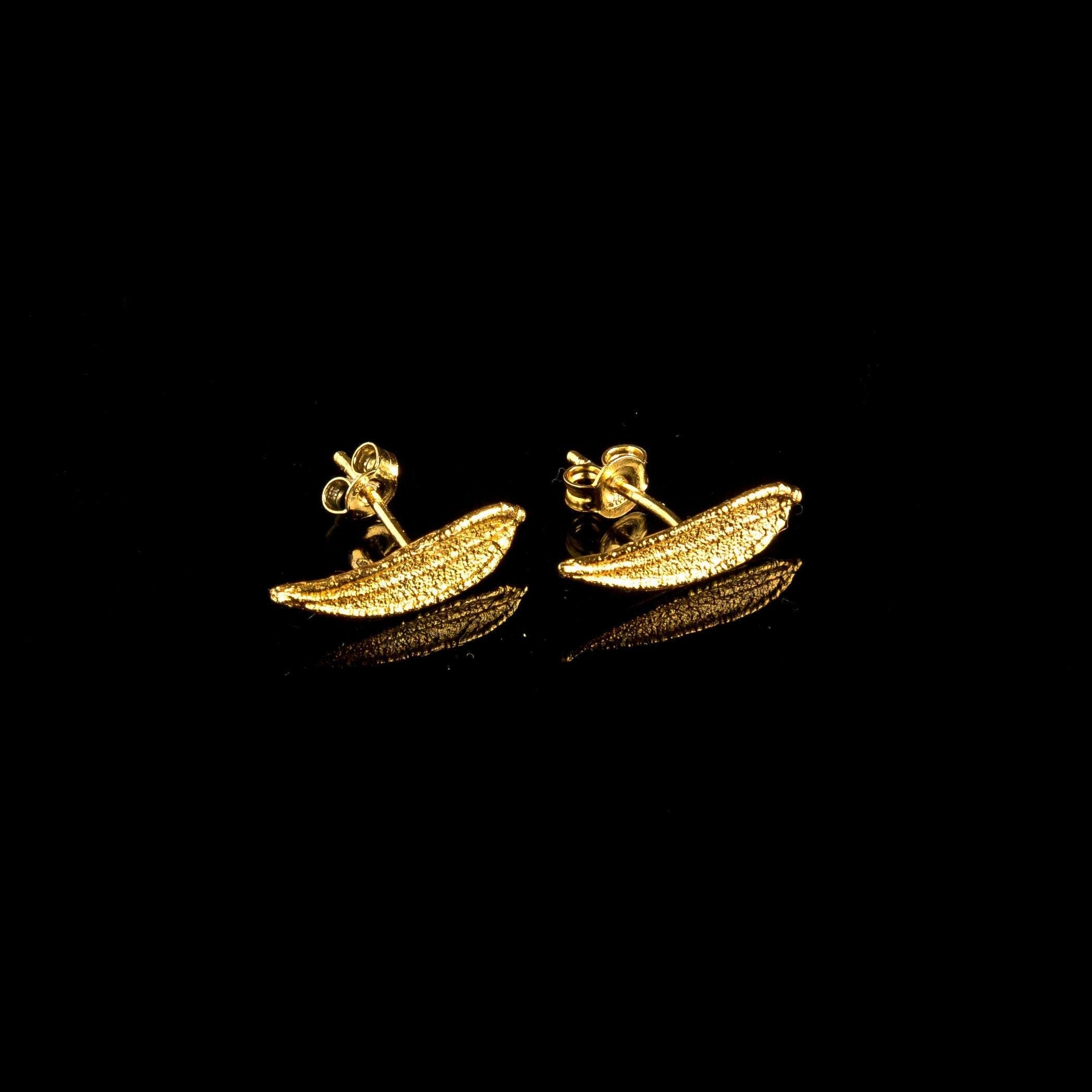 Olive Leaf Stud Earrings: Dainty Gold and Sterling Silver - Handmade-1
