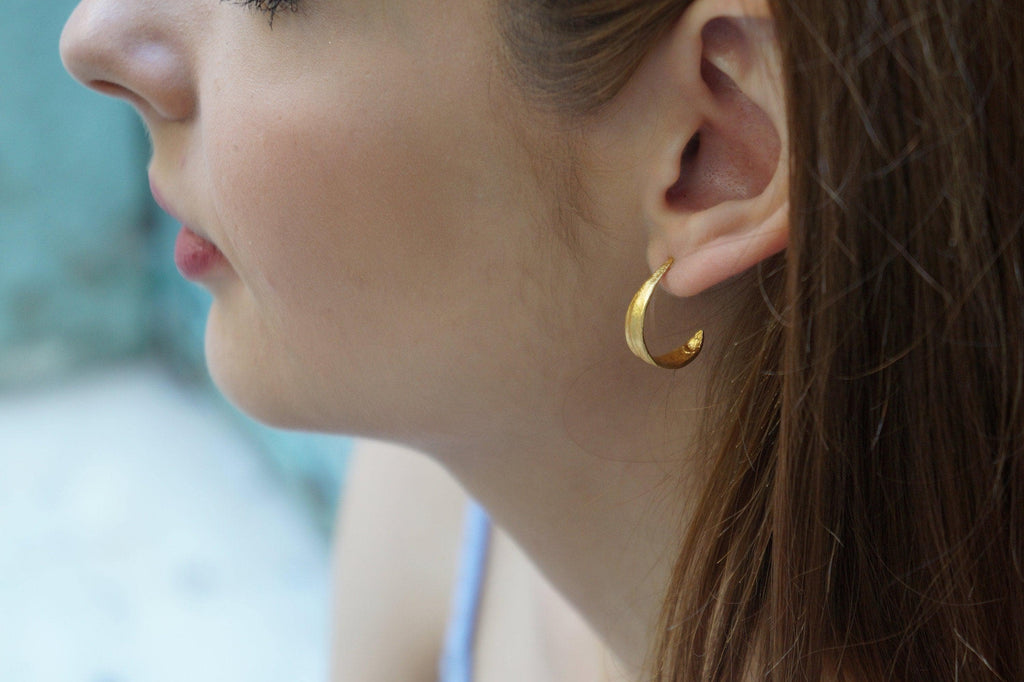 Gold Olive Leaf Hoop Earrings - Delicate Small Sterling Silver Hoops-1