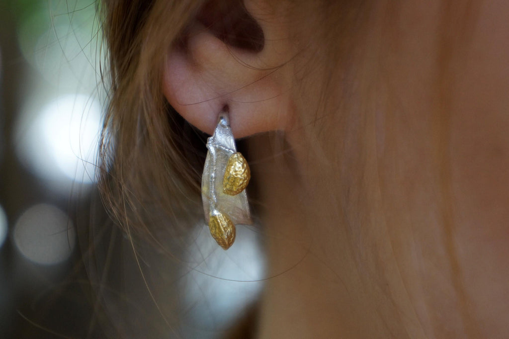 Olive Leaf Mini Hoop Earrings - Delicate Sterling Silver Hoops-1