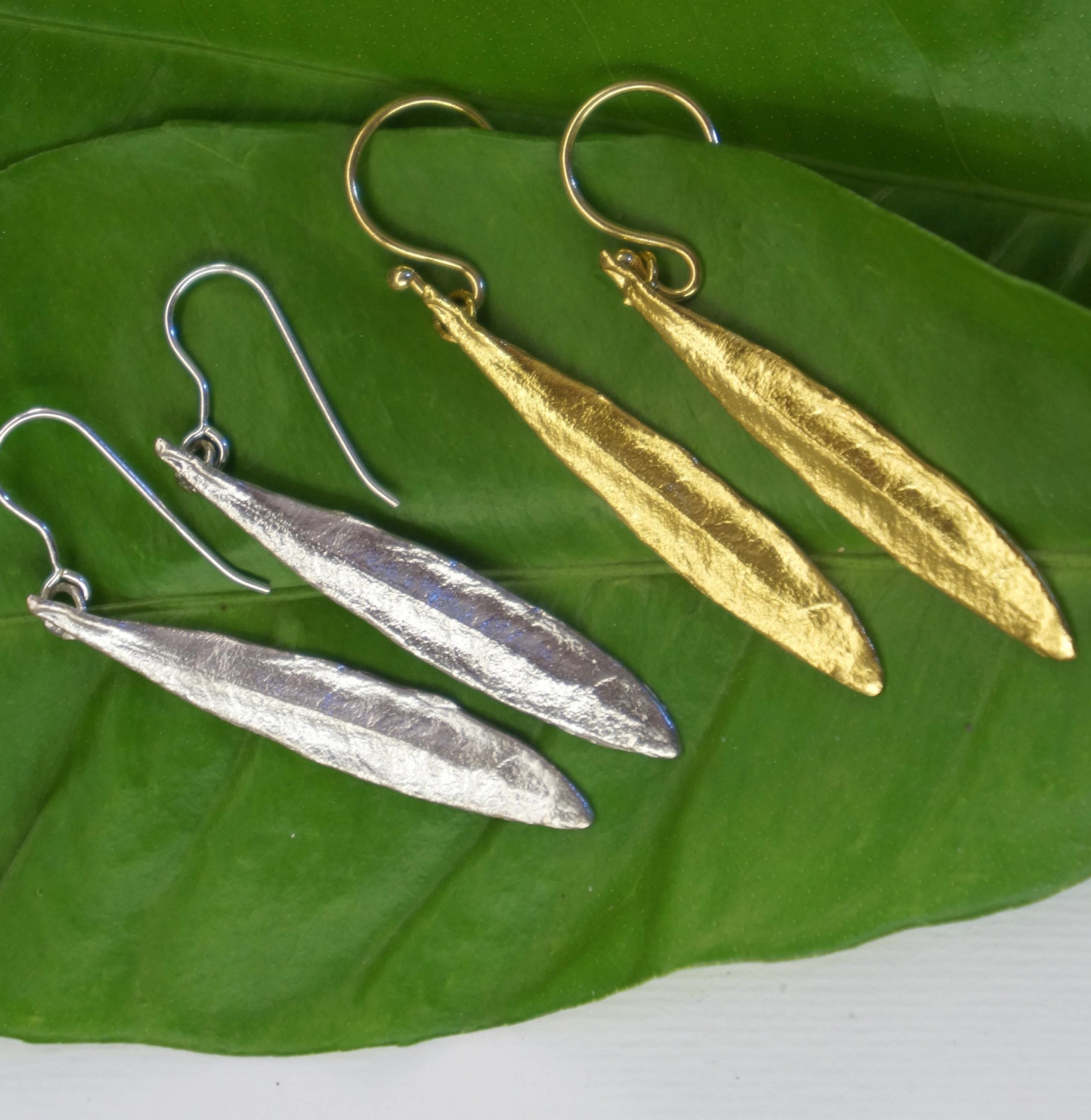 Olive Leaf Earrings: Handcrafted Recycled Brass Botanical Jewelry-0