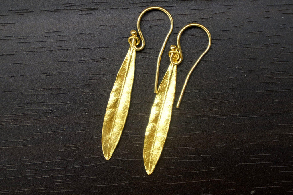 Olive Leaf Earrings: Handcrafted Recycled Brass Botanical Jewelry-1