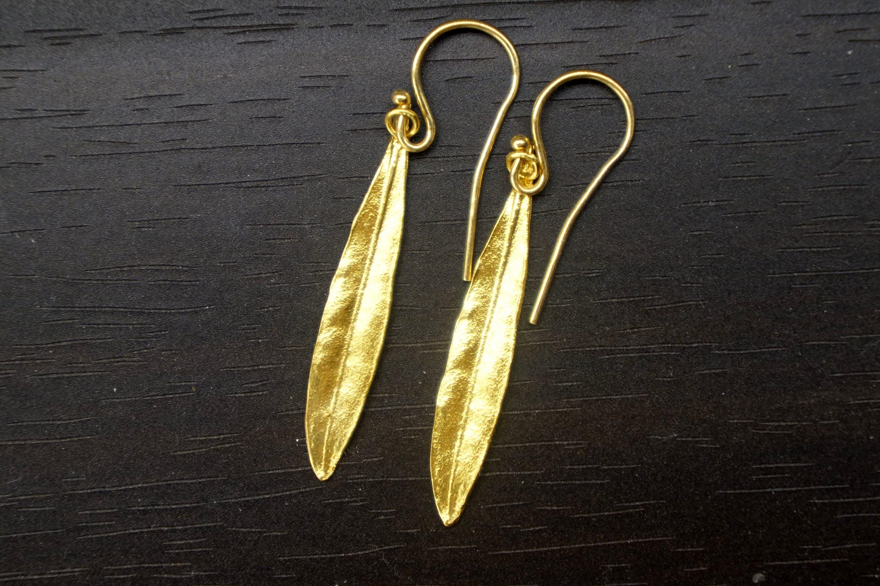 Olive Leaf Earrings: Handcrafted Recycled Brass Botanical Jewelry-1