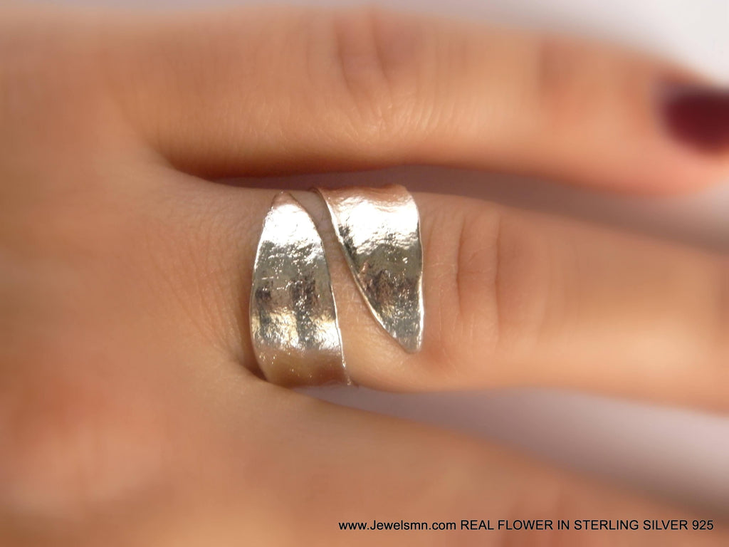 Olive Leaf Ring: Nature Inspired Adjustable Band (Sterling Silver, Two Tone)-1